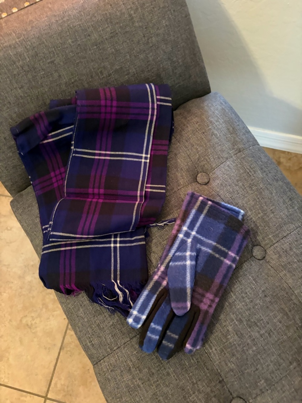 Plaid Purple Scarf and Gloves Set - women's Winter Accessories